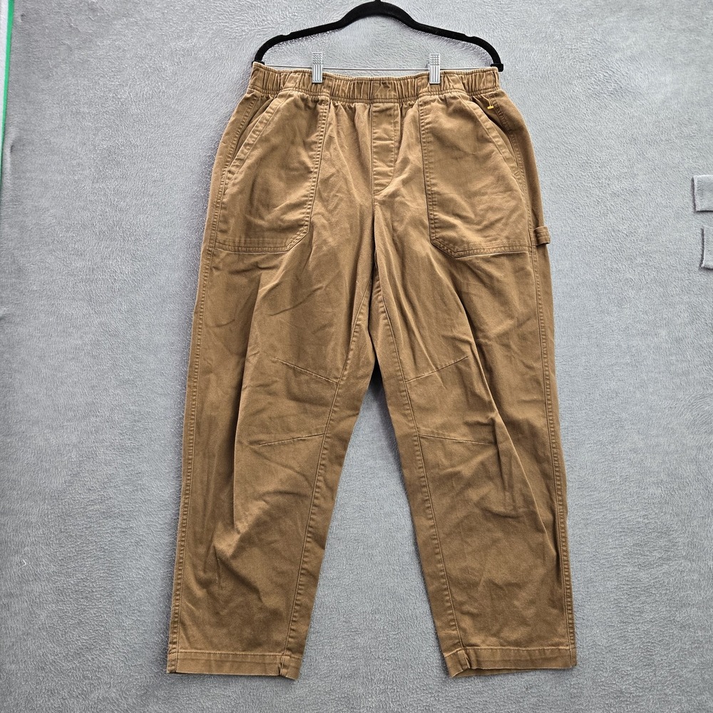 Old Navy Men Pants L Brown Carpenter Twill Comfort Waistband Pockets 27" Inseam